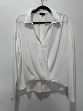 Modern Works White Draped Wrap-Front Blouse | Very Good Condition
